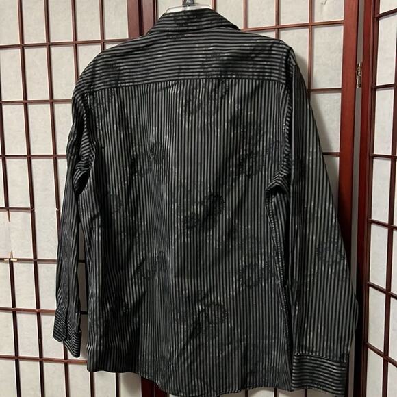 BUGATCHI UOMO TONAL ABSTRACT PINSTRIPE DRESS SHIRT SIZE L‎ - Picture 2 of 6